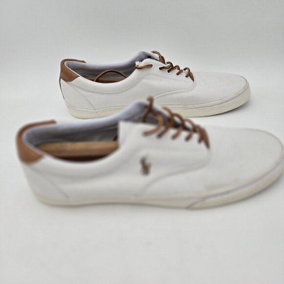 Polo Ralph Lauren Thorton 15D Tan Canvas Leather Trim Sneakers Mens White 01087 - Picture 8 of 12